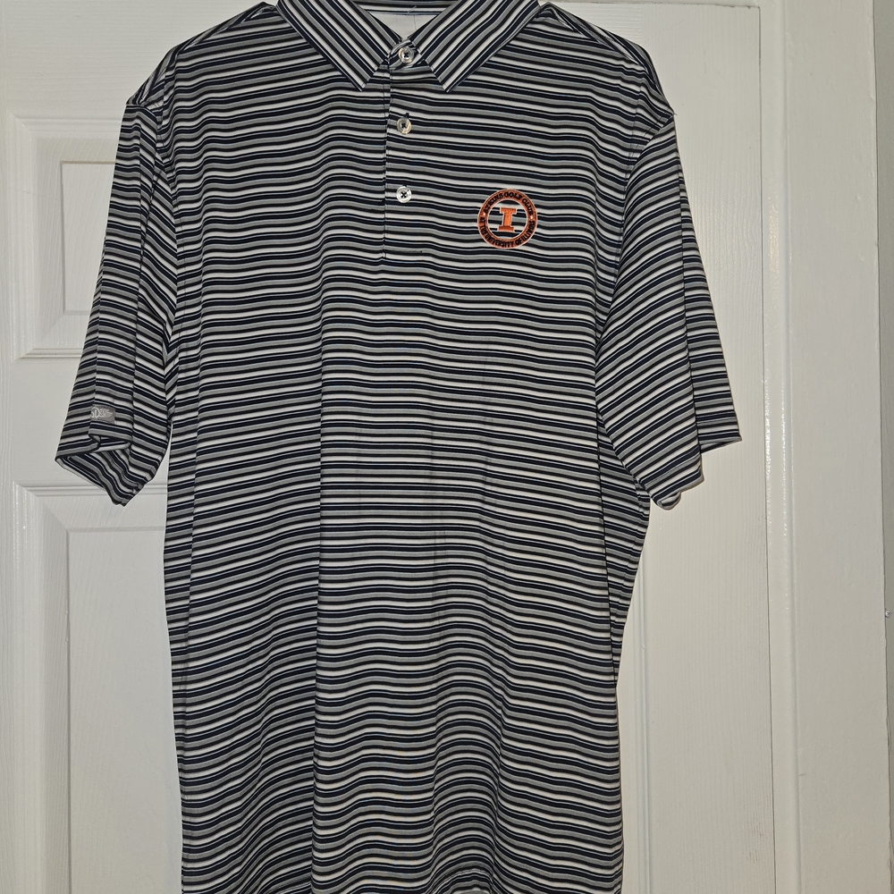 Navy Striped Polo Shirt with Embroidered Logo